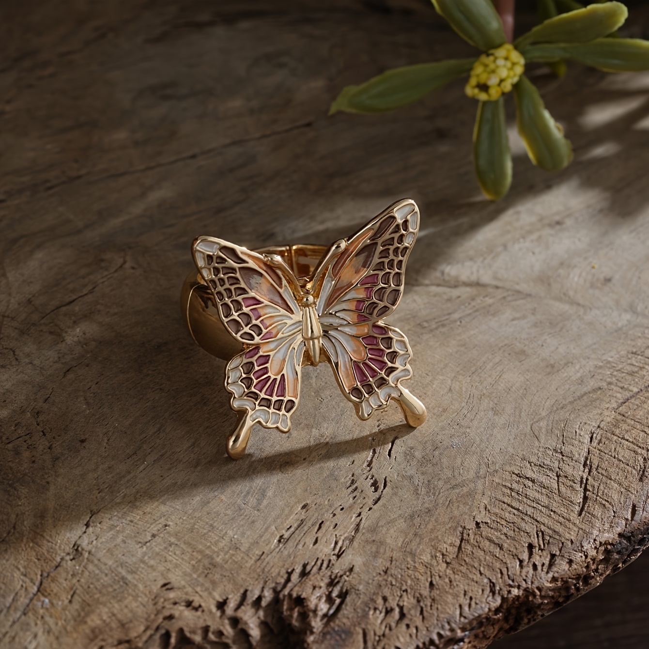 2pcs Big Butterfly Rings for Women, Golden Plated